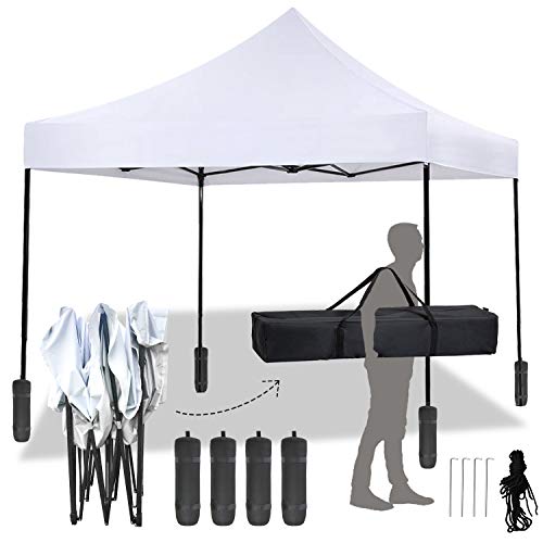 FDW Canopy Tent, Commercial Instant 10x10 Heavy Duty Canopy, 300D Waterproof Adjustable Canopy with Wheeled Carry Bag, 4 Sandbags and 4 Stakes - color: White