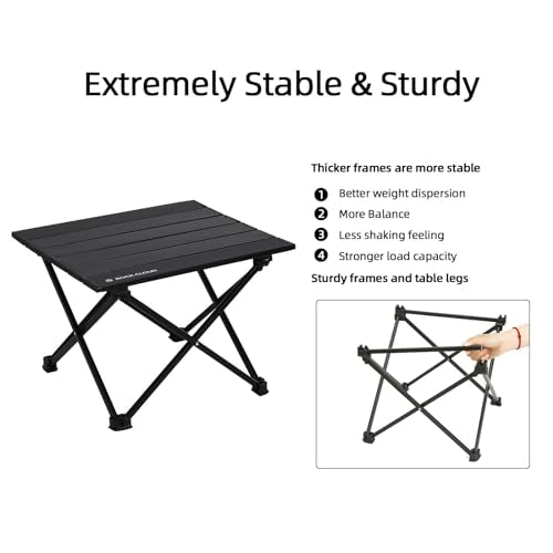 ROCK CLOUD Portable Camping Table Ultralight Aluminum Camp Table Folding Beach Table for Camping Hiking Backpacking Outdoor Picnic - color: Black, Thicker Stand, size: Small