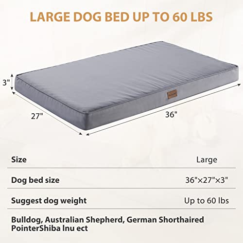 BFPETHOME Outdoor Dog Beds for Large Dogs, Waterproof Dog Bed for Medium, Large, Extra Large Dogs, Orthopedic Pet Bed with Removable Washable Cover, Egg Crate Foam Pet Bed Mat. (36 x 27 in, Grey) - color: Grey, size: 36.0"l X 27.0"w X 3.0"th