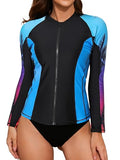 ATTRACO Women's Rashguard Swimsuit Zip Front Sun Protection Swim Shirt UPF 50+ - color: Coconut Tree Gradient, size: Small