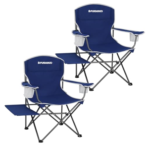 FUNDANGO Folding Padded Camping Chair, Portable Outdoor Full Back Lawn Arm Chair with Side Table Cup Holder Side Pocket for Garden, Picnic, BBQ with Carry Bag, Support 300LBS - color: Blue-2