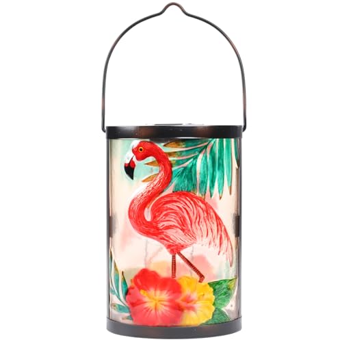 Hanging Solar Lantern Outdoor Waterproof Flamingo Solar Lights Glass Tabletop Decorative Lamp for Outdoor Patio Garden Outside Yard Decor - style: Flamingo