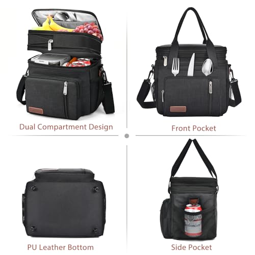 Lunch Box & Lunch Bag for Men Women, Large Insulated Adult Lunch Box Leakproof Lunchbox Cooler Bag for Work Picnic Beach,16L, Black - color: Midnight Black