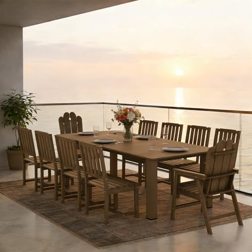 11-Piece Patio Dining Set, Outdoor Dining Set for 10, HDPE All-Weather Outdoor Furniture with 89.57” Umbrella Hole Table, 2 Armchairs & 8 Armless Chairs, Brown - color: Brown, size: 2 Armchairs & 8 Armless Chairs