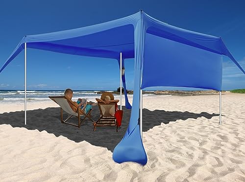 Beach Canopy Tent Shade with Sidewalls 10x10FT, 6.6FT Tall, UPF50+ Sun Shelter, Windproof & Water Resistant, Includes Guylines Sand Shovel Stability Poles, Easy Up for Beach Outdoor Camping Backyard - color: Royal Blue