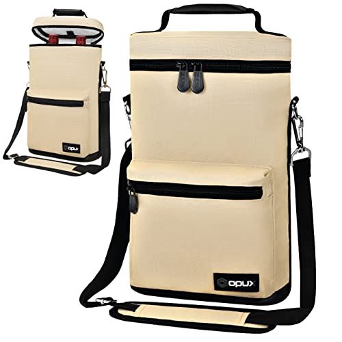 opux Wine Bag 2 Bottle Wine Tote Carrier, Insulated Wine Cooler Bag for Travel Picnic, Leakproof Portable Bottle Padded Case, Wine Gifts For Women Men Wine Lovers Christmas, Cream Beige - color: Cream Beige