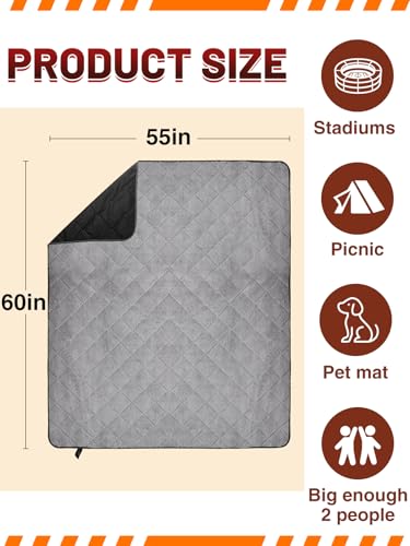 Aulock 55''W x 60''L Warm Outdoor Stadium Blanket Waterproof - Portable & Windproof Black Blanket with Sherpa Fleece Lining for Camping Winter Cold Weather - color: Black, size: 55'' W x 60''L