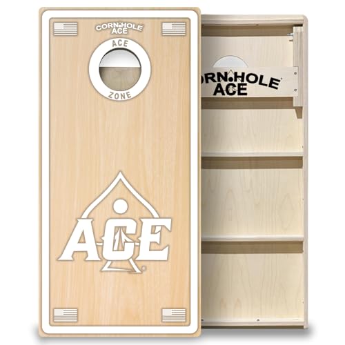 CornholeAce ACE PRO Professional Cornhole Boards - No Bounce! Triple Wide Legs, 3/4" Baltic Birch Plywood, Handles, Regulation Size (4x2ft), Tournament Style, Made in USA - color: White