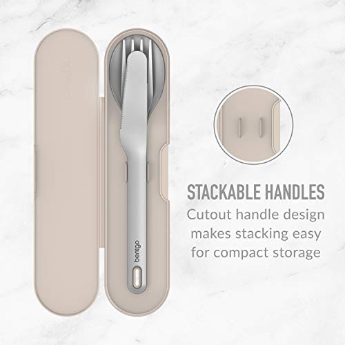 Bentgo Stainless Travel Utensil Set - Reusable 3-Piece Silverware Set with Carrying Case, High-Grade Premium Steel, BPA-Free Case, Eco-Friendly - Ideal for Travel, Camping, and Office Use (Sand) - color: Sand