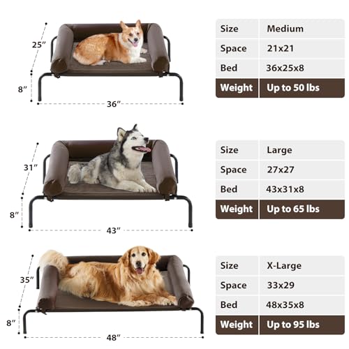 Cooling Elevated Dog Bed for Large Dogs – Waterproof Raised Dog Cot with Slope Headrest, Breathable Teslin Mesh, Durable & Portable Pet Bed for Indoor and Outdoor Use, Brown - color: Brown, size: 36.0"L x 26.0"W x 8.0"Th