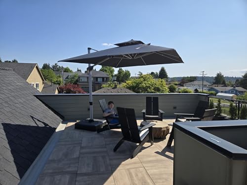 PURPLE LEAF 9' X 11' Patio Umbrella Outdoor Rectangle Umbrella Large Cantilever Umbrella Windproof Offset Heavy Duty Sun for Garden Deck Pool Patio, Grey - color: Grey, size: 9' X 11'