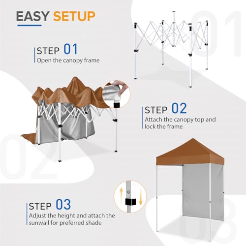 EAGLE PEAK Pop up Canopy 5x5, Outdoor Portable Canopy Tent with One Removable Sunwall, Carry Bag Included, Khaki - color: Khaki