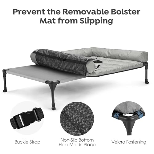 Veehoo Cooling Elevated Dog Bed Add Removable Waterproof Bolster Cushion Mat, Raised Pet Cot with Breathable Teslin Mesh, No-Slip Feet, Dog Couch Bed for Indoor Outdoor, 32x25inches, Grey, CWC2331B - color: Light Grey, size: 32.0"L x 25.0"W x 7.0"Th