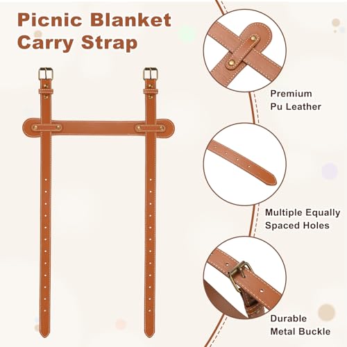 M METERXITY 2-Pack Outdoor Picnic Blanket Carry Strap, 22.8" Portable PU Leather Handle Belt Carrier for Camping/Picnics/Travel, Motorcycle Bedrolls Carrier [Brown] - color: Brown