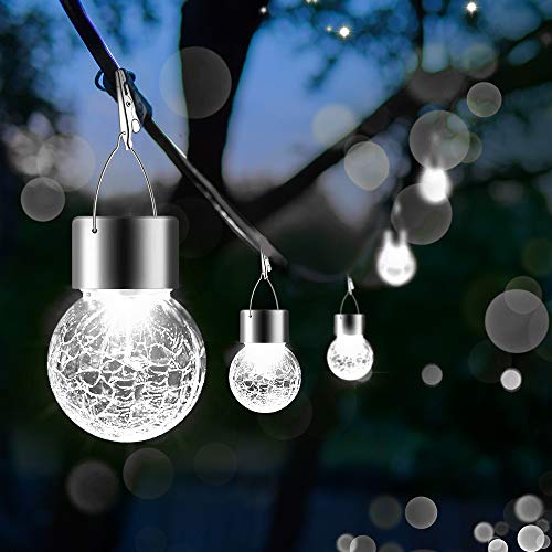 Solar Lights Outdoor Hanging Decorative Globe 24 Pack, Waterproof Solar Lantern with Handle and Clip, Solar Powered Glass Ball Lights for Garden Yard Fence Tree Umbrella Holiday Décor, Cold White - color: Cold White, size: 24