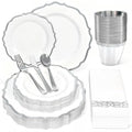 175 Plastic Dinnerware Set Silver Disposable Dinnerware Set for 25 Guests Include 50 Plastic Plates,25 Silverware Set 25 Cups and 25 Napkins for Party Wedding Thanksgiving - color: Silver