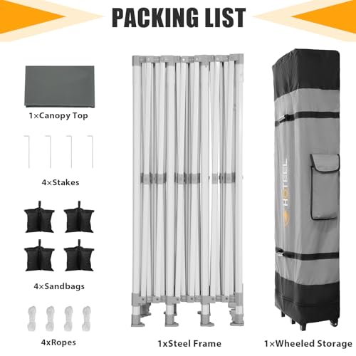 HOTEEL 10x30 Heavy Duty Pop Up Canopy Tent for Parties Event Wedding Commercial Instant Canopy with Wheeled Bag, Party Tent Waterproof UV 50+&Windproof, Upgraded Thick Hexagonal Legs, Gray - color: Gray, size: 10x30FT (No Walls)