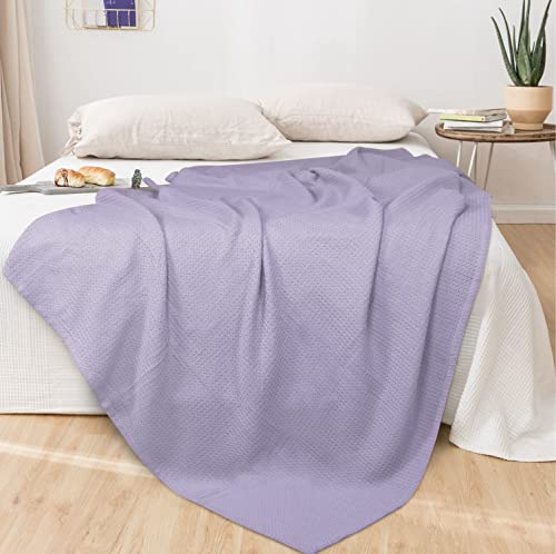 GLAMBURG 100% Cotton Thermal Blanket, Breathable Waffle Twin Blanket, All Season Purple - color: Purple, size: Twin (60"x90")