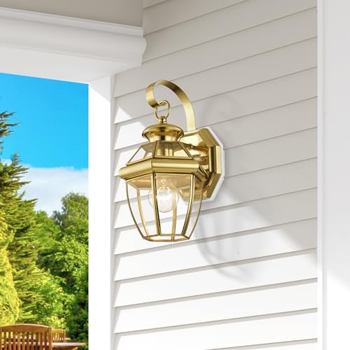 Livex Lighting 2051-02 Monterey 1 Light Outdoor Polished Brass Finish Solid Brass Wall Lantern with Clear Beveled Glass - color: Polished Brass
