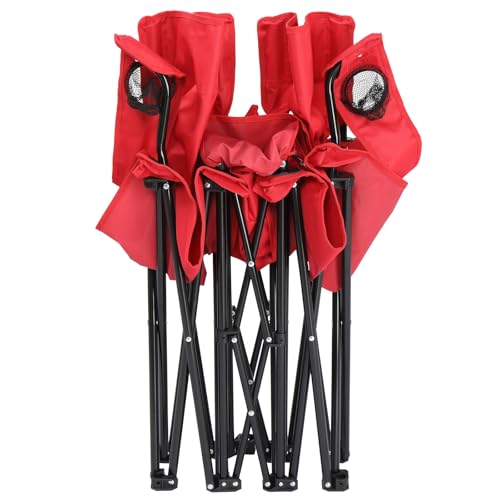 Double Folding Camping Chair W/Umbrella Fold Up Table Beverage Holder Carrying Bag Cooler for Patio Pool Park Outdoor Beach, Picnic, Portable (Red) - color: Red