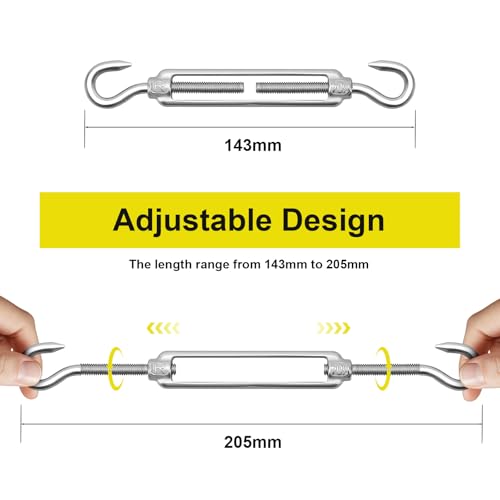 6Pcs M6 Hook & Hook Turnbuckle, 304 Stainless Steel Shade Sail Hardware Kit, Heavy Duty Wire Rope Tensioner, Bright Finish, Antirust, for Sun Shade Sail & Cable Railing - color: Silver, size: M6-6PCS