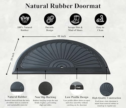 A1 Home Collections 100% Natural Rubber Doormat for Outside Entrance, Non-Slip Heavy Duty Front Door Mat, Thin Profile Hight Traffic Area Mats - 30" x 48", Sunburst Black Rubber - color: Sunburst Black Rubber