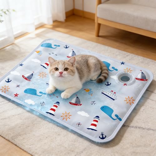 Water Fillable Pet Cooling Mat Pressure-Activated Gel Pad for Dogs & Cats, Scratch-Resistant Summer Cooling Bed (Ocean World (Grey), Large) - color: Ocean World (Grey), size: Large