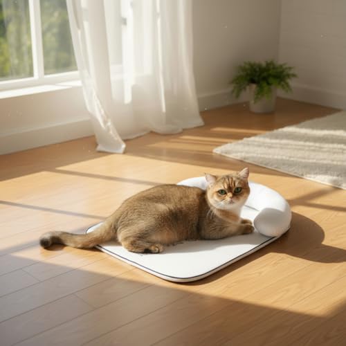 Nona Pelona Self Cooling Pet Mat – Cooling Pad for Cats and Small Dogs – No Gel, No Water, Removable Washable Cover, Anti-Slip Base - color: Cooling Ice Gray