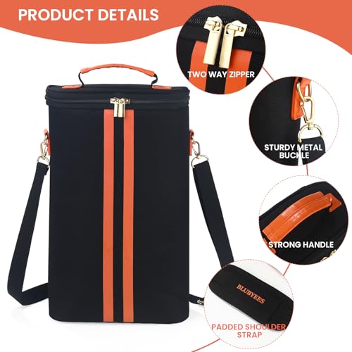 BLUBYEES 2-Bottle Insulated Wine Carrier Tote - Leakproof Padded 900D Oxford Wine Cooler Bag for Travel, Picnics, Beach & Parties - Ideal Wine Gift for Wine Lovers - color: Pumpkin Orange