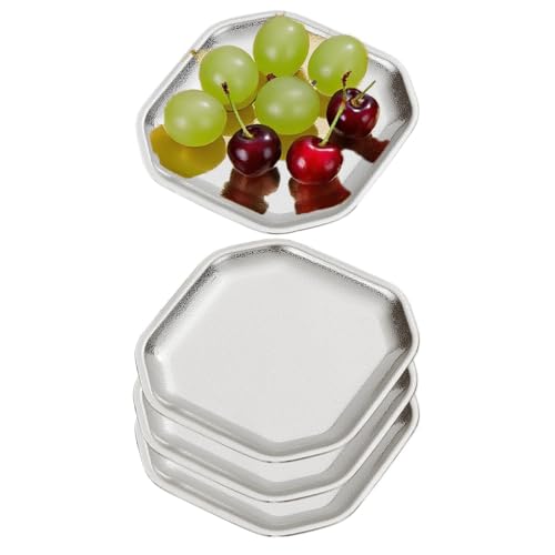 SANQIAHOME 5.1x5.1 inch square Appetizer Plates,thick stainless steel Dinner Plates, Pasta Dessert Plates for Sushi, Fruit oven/Dishwasher Safe, Set of 4,silver - color: Silver, size: 5.1x5.1 in
