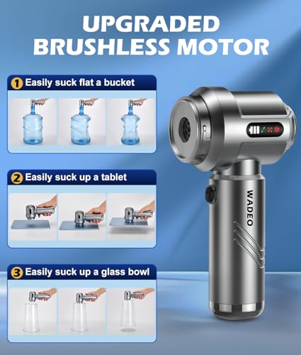 WADEO Car Vacuum Portable Cordless 18000PA, 4-in-1 Handheld Vacuum Cleaner and Air Duster with LED Display & Multi-Nozzles, Mini Hand Held Vacuum Rechargeable for Home, Car, Office, Pet Hair - color: Silver Gray With Led Display