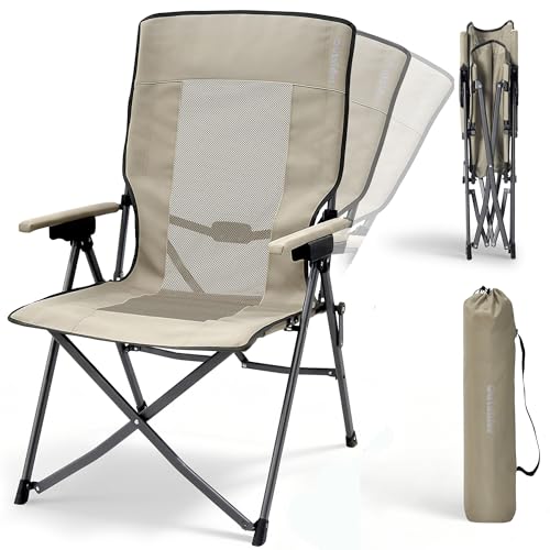 OUTSIDER 3-Position Portable Camping Chair- Heavy Duty 350 lb, Breathable Mesh, Outdoor Folding Chair for Camping, Lawn, Backyard - Includes Carry Backpack & Quick-Hook Ports