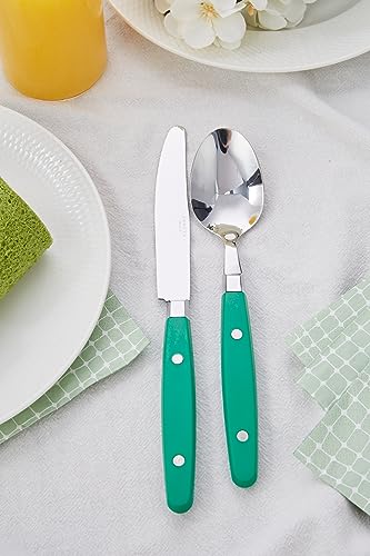 ANNOVA Silverware Set, Retro/Rivet Colorful Stainless Steel Tableware Kitchen Flatware Set Utensils, Includes Dinner Knives, Forks, Spoons, Salad Forks & Dessert Spoons (Green, 20 Pieces) - color: Green, size: 20 Pieces