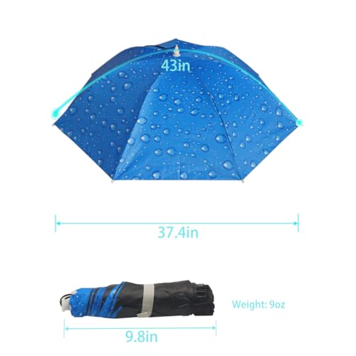 Umbrella Hat, 37 inch Fishing Umbrella Hat Hands Free Foldable UV Protection Umbrella Cap Adjustable Headwear for Fishing Golf Camping Beach Gardening Sunshade Outdoor - color: Water Drop Blue