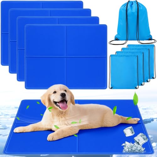Drydiet 4 Pack Dog Cooling Mat - 13'' X 16'' Solid Gel Self Cooling Mat with Storage Bag Pressure Activated No Refrigeration or Electricity Needed Pet Pad for Dogs & Cats Kennels, Crates, Beds - size: 13'' X 16''