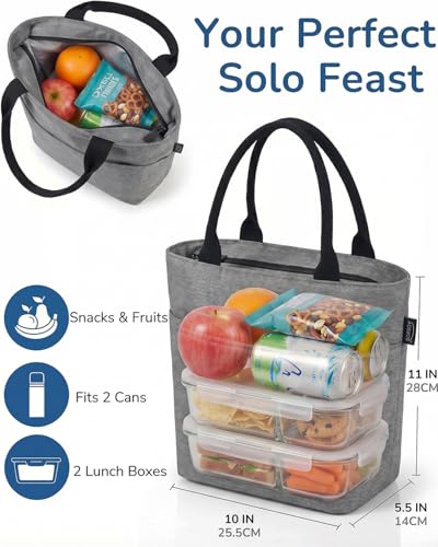 Aosbos Lunch Tote Bag, Insulated Lunch Box for Women, Leakproof Lunch Cooler Purse for Work, Grey - color: F. Grey
