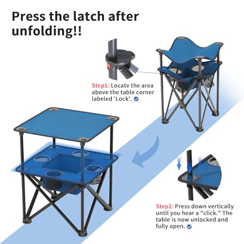Folding Camping Table, Portable Outdoor Picnic Table, Lightweight Square Camp Table with Built-in 4 Cup Holders Food Basket and Travel Bag for Barbeque Beach Camping and Tailgate Blue - color: Blue