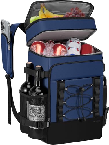 MIYCOO Cooler Backpack - 40 Cans Insulated Backpack Cooler for Men & Women, Portable 2 Leak Proof Compartments Coolers Bag for Beach Travel Picnic Lunch Hiking BBQ Camping - color: Dark Blue