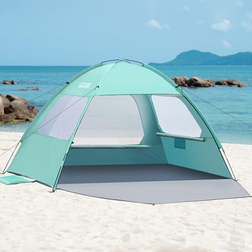 OutdoorMaster Beach Tent for 3/4/6/8 Person - Easy Setup Sun Shade Shelter, Portable Beach Shade Sun Canopy with UPF 50+ UV Protection, Removable Skylight Family Size - color: Green, size: 4 Person