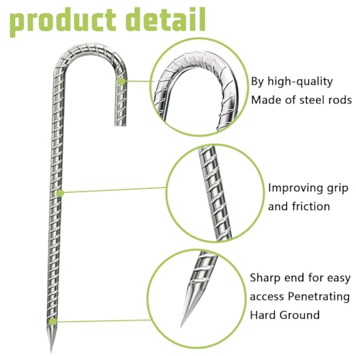 Rebar-Stakes-12-Inch, Ground Stakes Heavy Duty J-Hook Galvanized Anti-Rust Heavy Duty Ground Anchors for Garden Dog Fence Chicken Coop Christmas Decorations Deer Fence 4pcs - color: Silver-J-HOOK, size: 4pcs