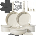 23 Pcs Pots and Pans Set Non Stick, Ceramic Cookware Set Non Toxic with Detachable Handles, Healthy Induction Cookware Oven Safe RV Kitchen Set, PFAS PFOA & PTFE Free, Cream White - size: 23pcs