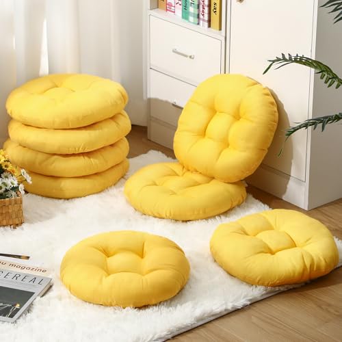 Fumete 8 Pcs 16 Inch Round Floor Cushions for Kids and Toddlers, Flexible Seating Classroom Furniture Floor Pillow for Home, Daycare, Preschool, Yoga and Meditation (Yellow) - color: Yellow