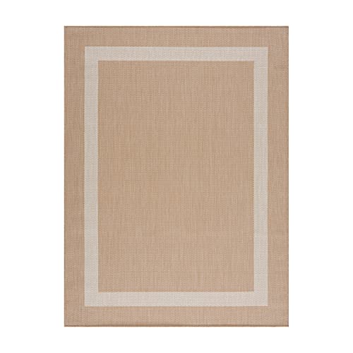 CAMILSON Outdoor Rug 9x12, Large Modern Outside Rugs for Patios Porches Waterproof Durable Washable Non-Shedding, Easy-to-Clean Indoor Outdoor Area Carpet (9 x 12, Bordered - Beige/White) - color: Bordered - Beige / White, size: 9' x 12' (Rectangular)