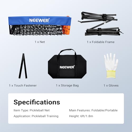 NEEWER Wide Pickleball Net, Small Portable Foldable Driveway Equipment Accessories for Indoor Outdoor Pickle Ball Training & Practice, No Tools Required - size: 6ft