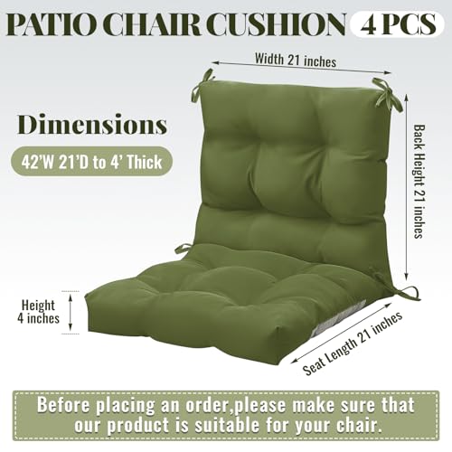 Marsui 4 Pcs Outdoor Indoor High Back Chair Cushions Patio Furniture Tufted Pillow with Ties Water-Resistant Replacement Outdoor Rocking Chair Cushions, 42 x 21 Inches (Moss Green,Solid Color) - color: Moss Green, size: Solid Color