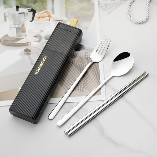 DEVICO Travel Utensils with Case, 18/8 Stainless Steel Reusable Silverware Set for Lunch Box, Portable Cutlery Set, Fork and Spoon Set for Camping, Lunch, Picnic, Workplace, School (Black) - color: Black