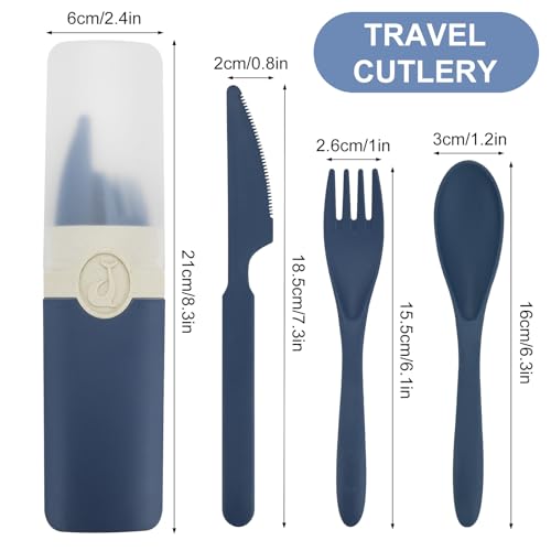 JEPELUS 2 Pcs Travel Utensils with Case, Portable Cutlery Set, Reusable Fork Spoon Knife with Case Flatware for Work Travel Picnic Camping Office School or Daily Use (Blue, Orange)