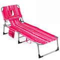 COSTWAY Tanning Chair with Face Hole, Folding Beach Lounge Chair with 4-Position Adjustable Backrest, Pillow & Side Pocket, Foldable Chaise Lounge Chair Outdoor for Sunbathing, Camping (1, Pink+White) - color: Pink+white