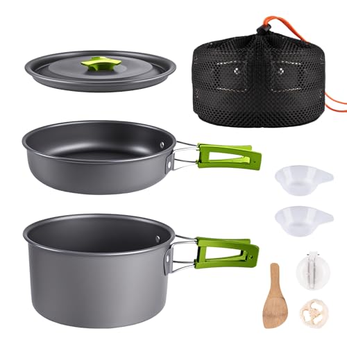 aiGear Camping Cooking Set Cookware Mess Kit with Storage Bag Pot Pan Set Camping Accessories for Outdoor Camping Hiking Picnic Portable and Lightweight Aluminum - color: Green8pcs