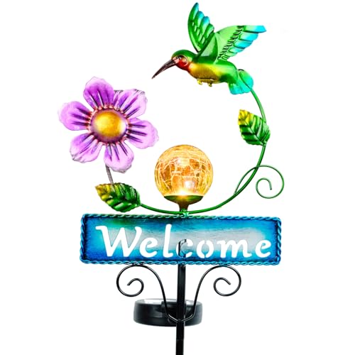 Hummingbird Garden Decorations for Outside, Solar Waterproof Stake Lights with Welcome Sign for Yard Lawn Patio Pathway, Warm Gifts for Mom Grandma Housewarming (Hummingbird) - style: Hummingbird